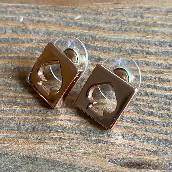 Kate Spade New York Hole Punch Cutout Spade Square Shape Rose Gold Studs - Picture 1 of 6